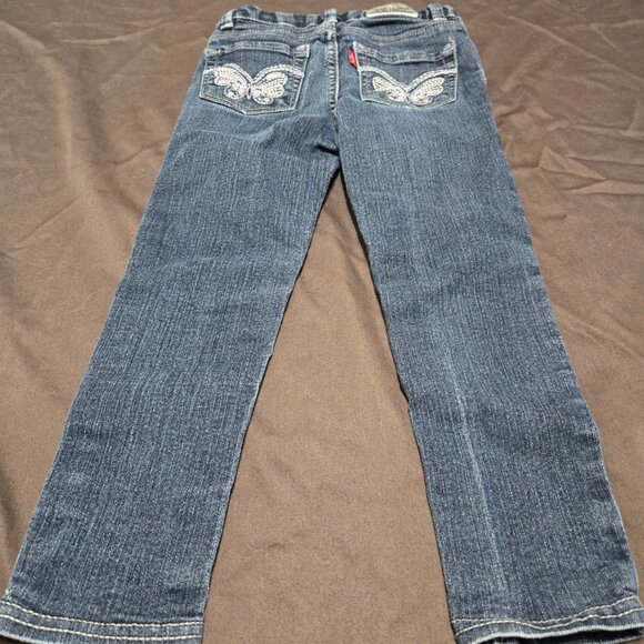 Levi's Jeans Leggings Embroidered Butterfly Adjustable Waist Rhinestone Size 4T - Picture 2 of 7